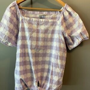 LOFT Lavender and White Checkered Blouse